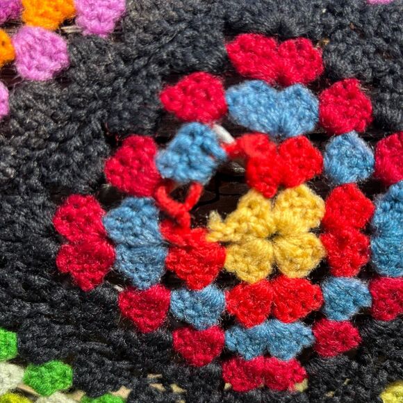 Vintage Handmade Grannycore Square Afghan Throw Roseanne Boho Crochet 70"x38" - Picture 5 of 9